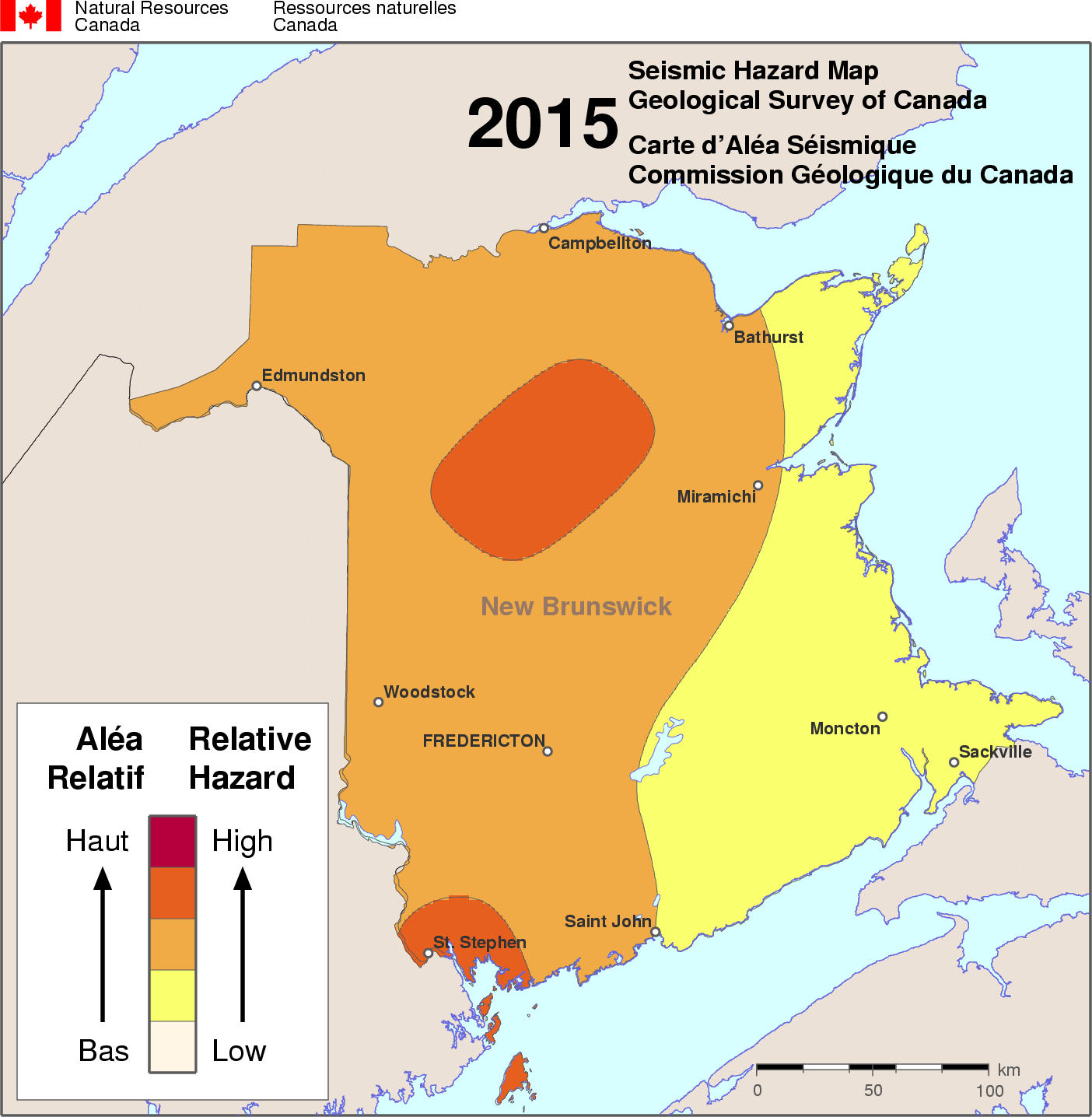 2015 NBCC seismic hazard map - NB