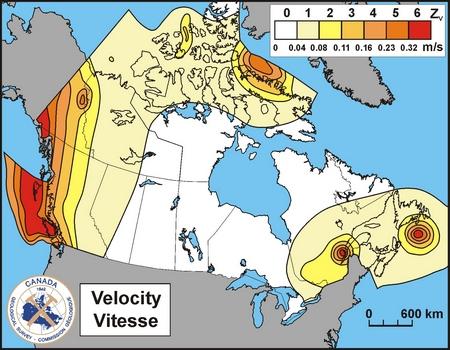 Peak horizontal ground velocity map of Canada