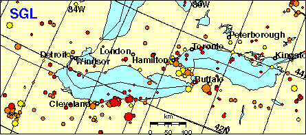 Les tremblements de terre dans le r&eacute;gion autour des Grands Lacs du sud d'Ontario 