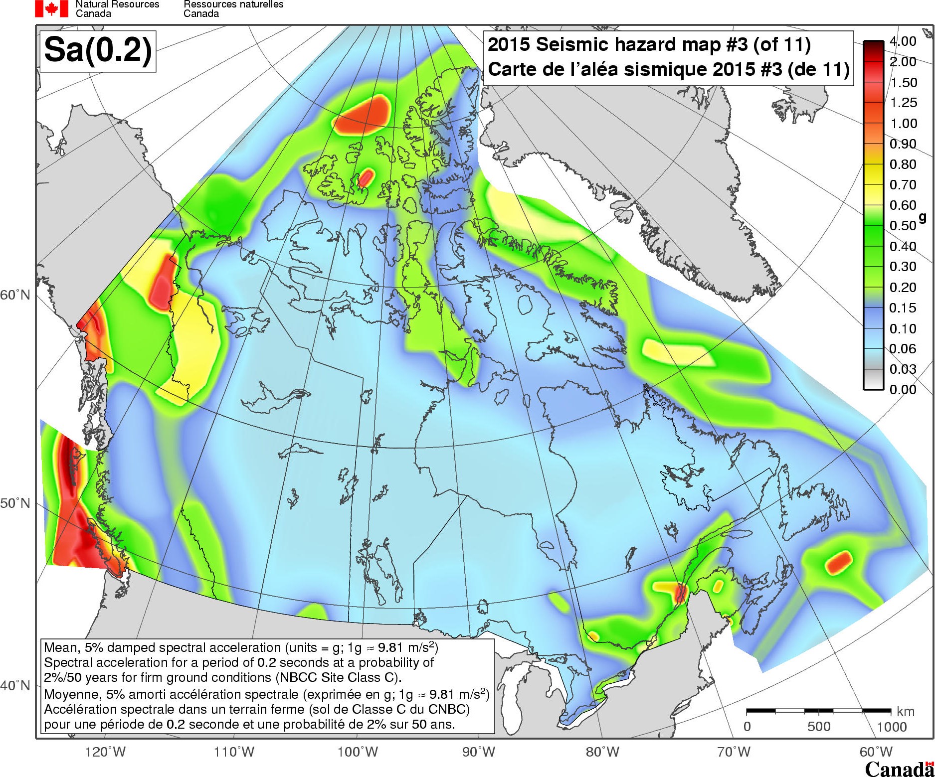 2015 NBCC seismic hazard map - Sa(0.2)