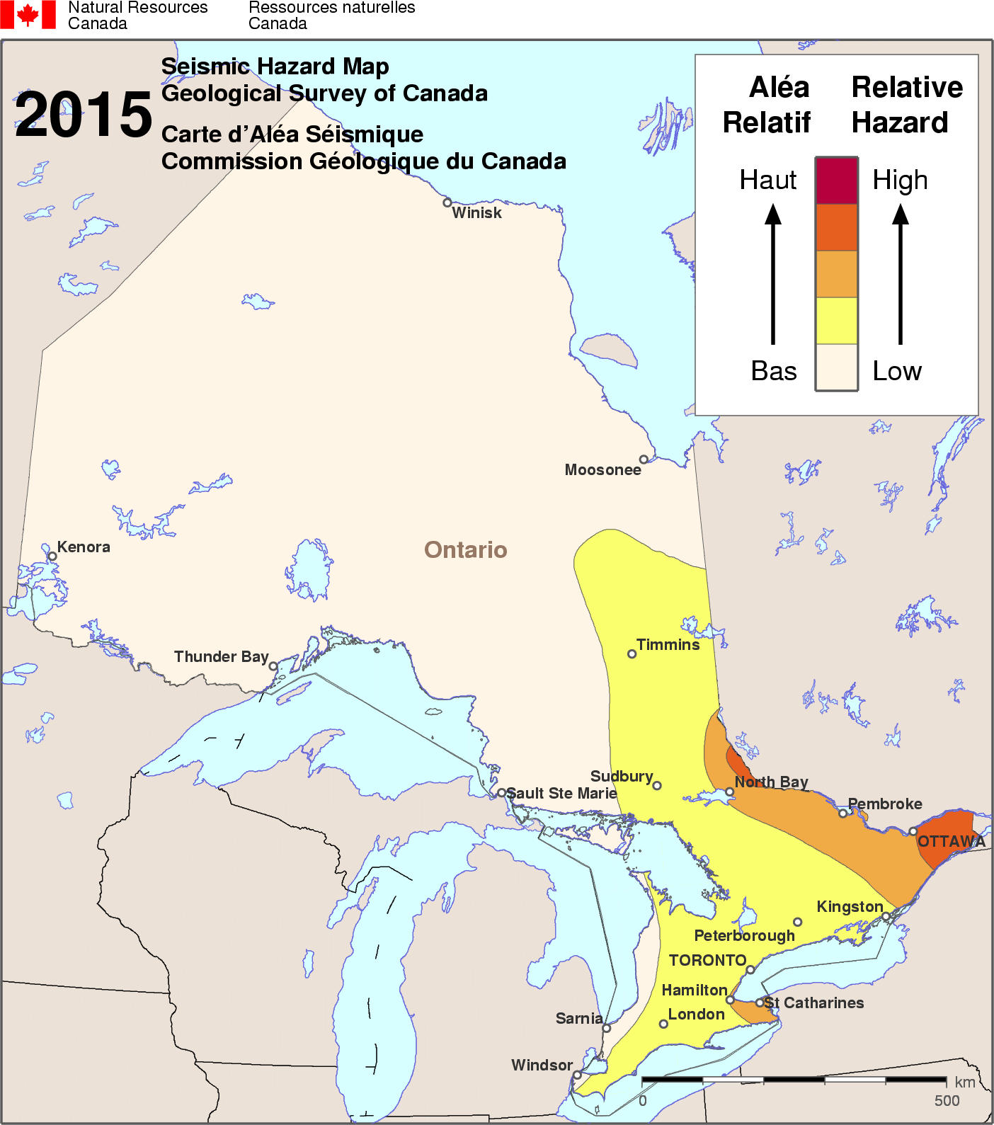 2015 NBCC seismic hazard map - ON