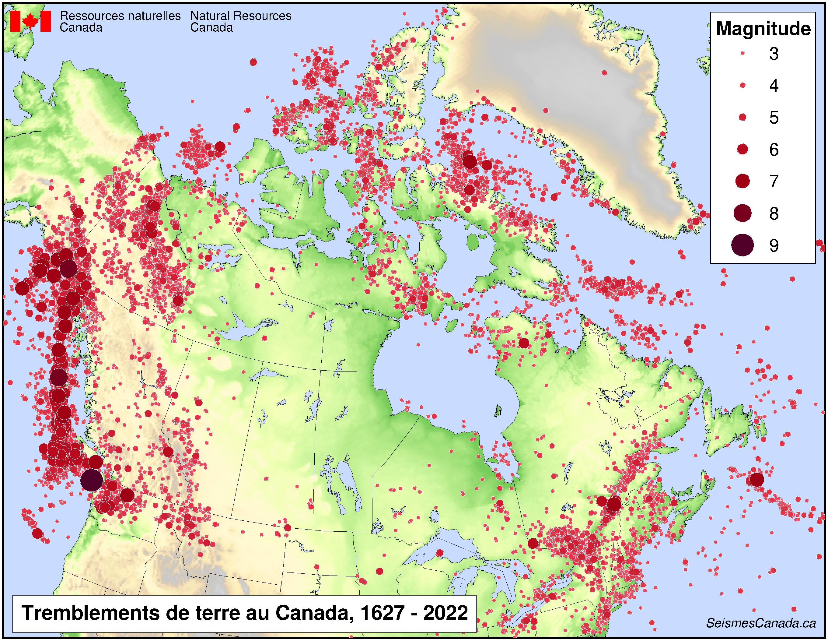 Carte des tremblements de terre au Canada