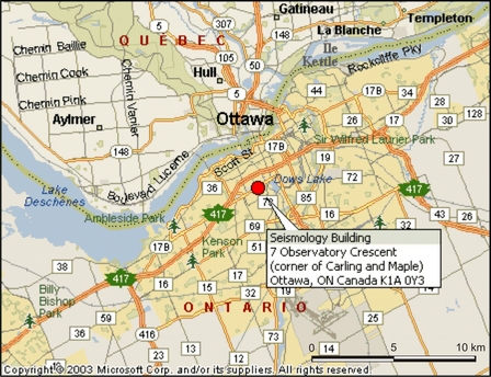 Earthquakes Canada eastern office map - regional