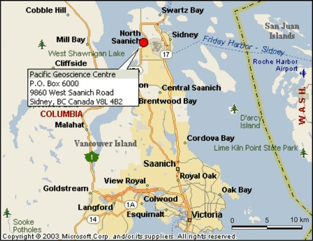 Earthquakes Canada western office map - regional