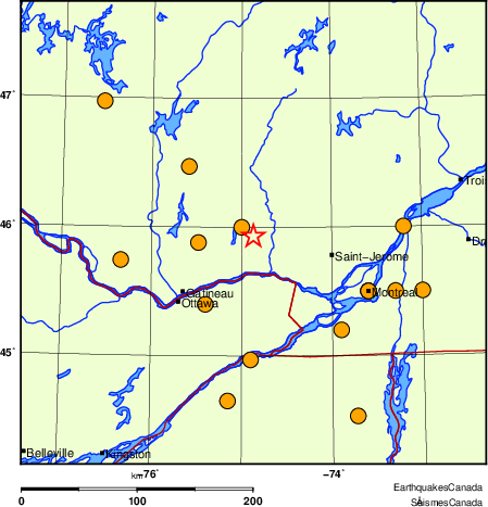 Map of historical earthquakes magnitude 5.0 and larger.  Details in the data table below