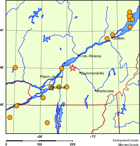 Map of historical earthquakes magnitude 5.0 and larger.  Details in the data table below