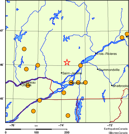 Map of historical earthquakes magnitude 5.0 and larger.  Details in the data table below