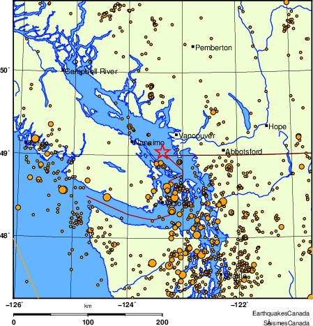 carte des des séismes de magnitude 2,0 et plus depuis 2000