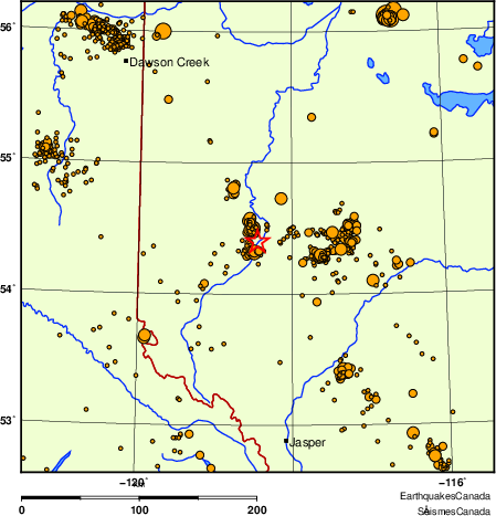 carte des des séismes de magnitude 2,0 et plus depuis 2000